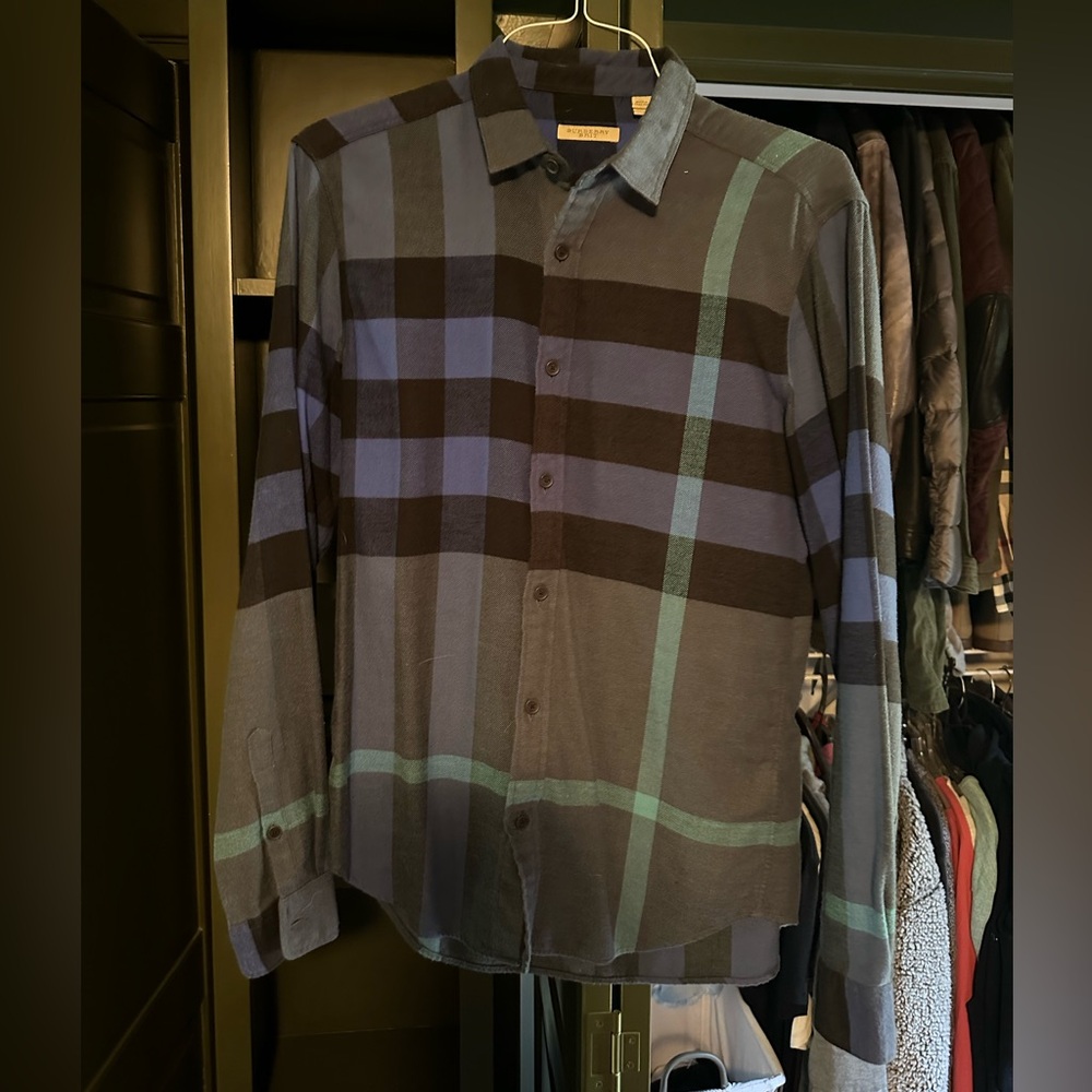 Burberry Men’s Soft Flannel Multi Blue Plaid Patterned Shirt. Medium.